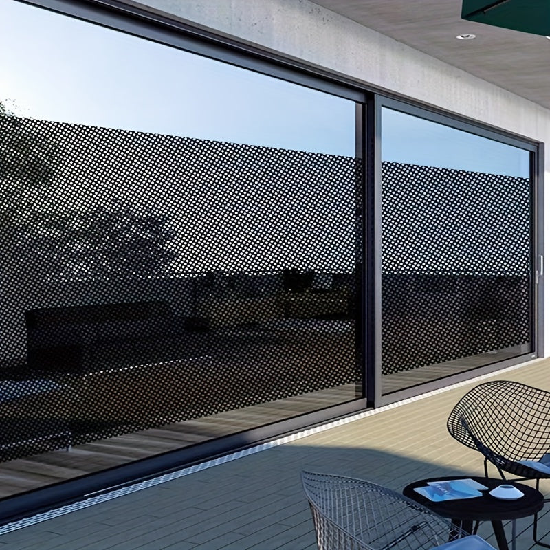 1 roll Stained Glass Window Privacy Film - Non-Adhesive, UV Sun Blocking, One-Way Perforated, Black Vinyl Stickers for Bathroom Door Coverings and Printable Engraved Designs