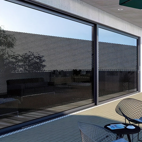 1 roll Stained Glass Window Privacy Film - Non-Adhesive, UV Sun Blocking, One-Way Perforated, Black Vinyl Stickers for Bathroom Door Coverings and Printable Engraved Designs