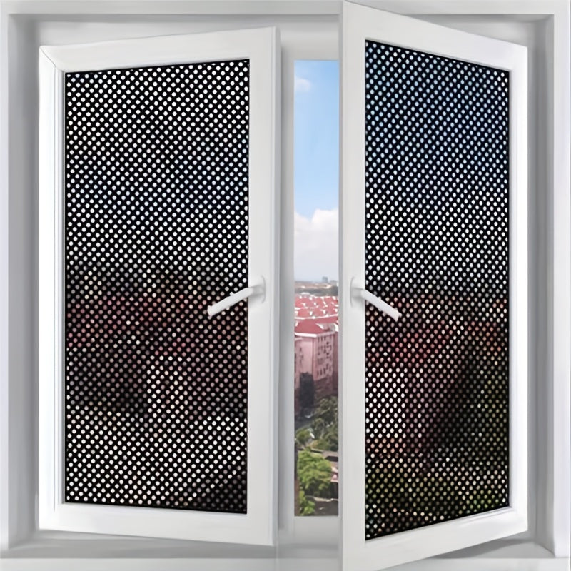 1 roll Stained Glass Window Privacy Film - Non-Adhesive, UV Sun Blocking, One-Way Perforated, Black Vinyl Stickers for Bathroom Door Coverings and Printable Engraved Designs